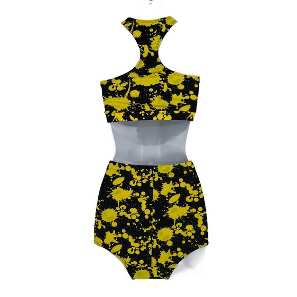 High Waisted Bikini Bottom Only in Black with Yellow Paint Splatter Size XS - Picture 6 of 6